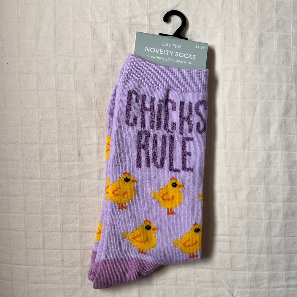 Purple Crew Socks by Novelty Socks with Yellow Chicks